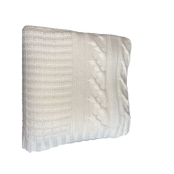 Pottery Barn Ivory Cable Knit Throw Blanket Cotton Blend Soft Cozy 2010 50X60” - Picture 1 of 7